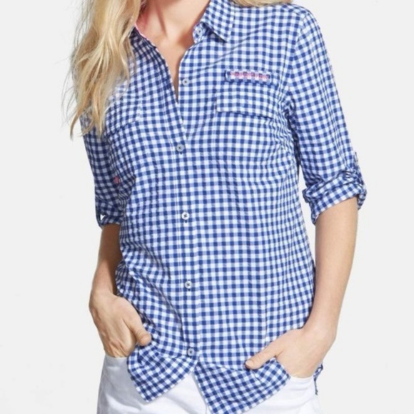 Vineyard Vines Tops - Vineyard Vines Vented Gingham Fishing Shirt 4/S